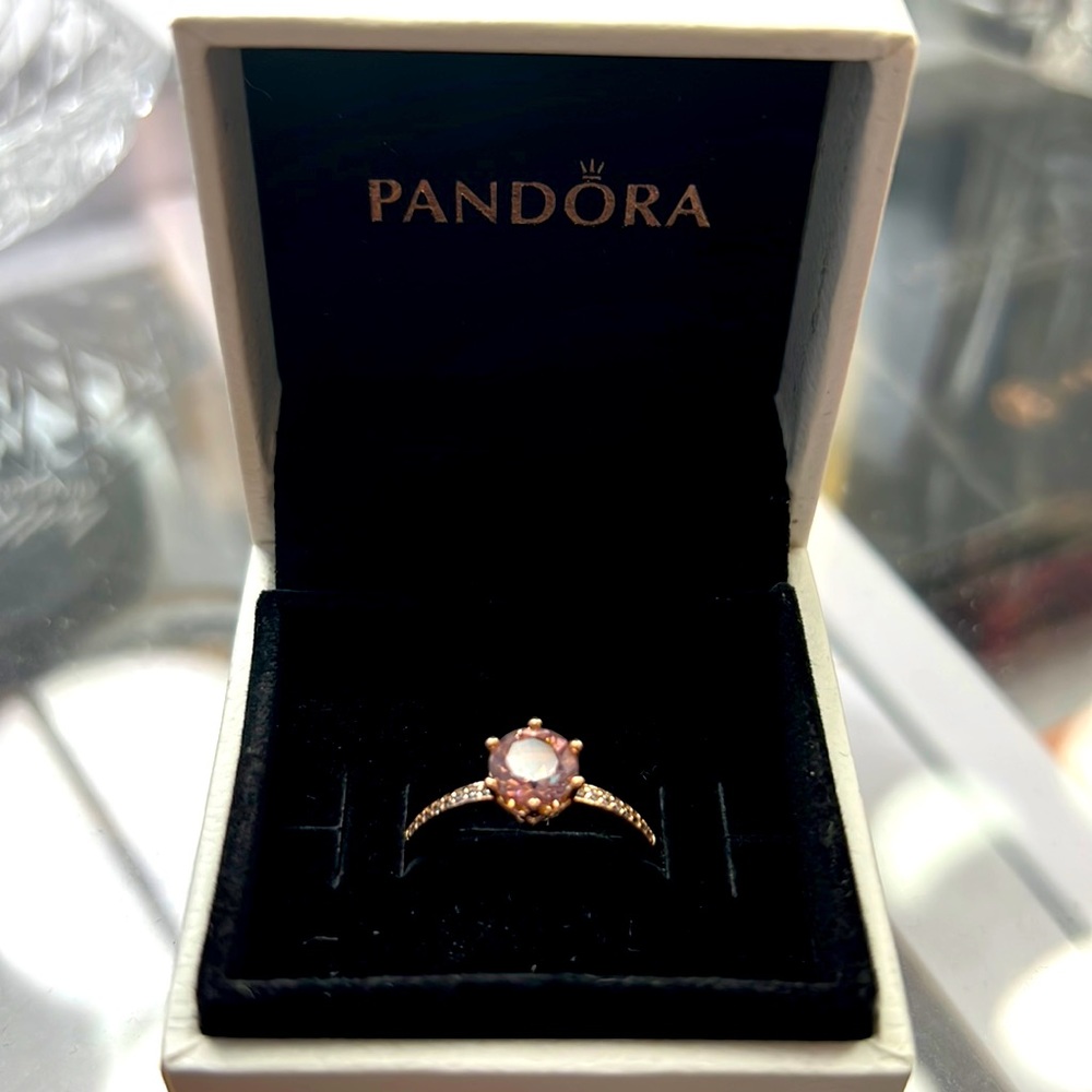 Pandora Women's Pink Sparkling Crown Solitaire Ring